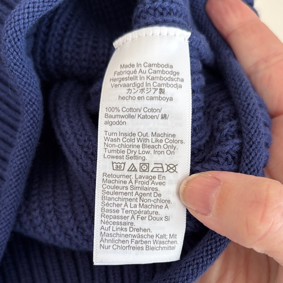 J. Crew Women’s Ribbed cotton button collar navy gold chunky knit boxy XXS NWT - Picture 10 of 12